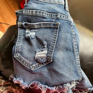Ripped Accents Blue Denim Shorts